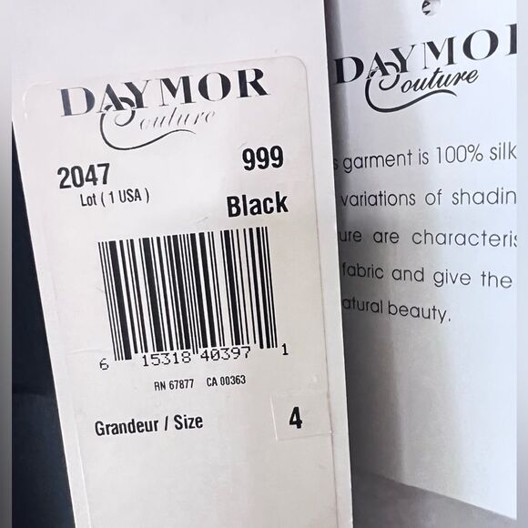 Vtge Daymor Womens 100% silk Black Elegant V neck Ruffle Layered Dress Sz 4 Maxi - Picture 7 of 11